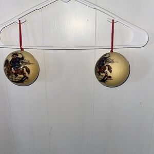 Vintage Decoupage set of 2 Western Cowboy Holiday Ornament Set